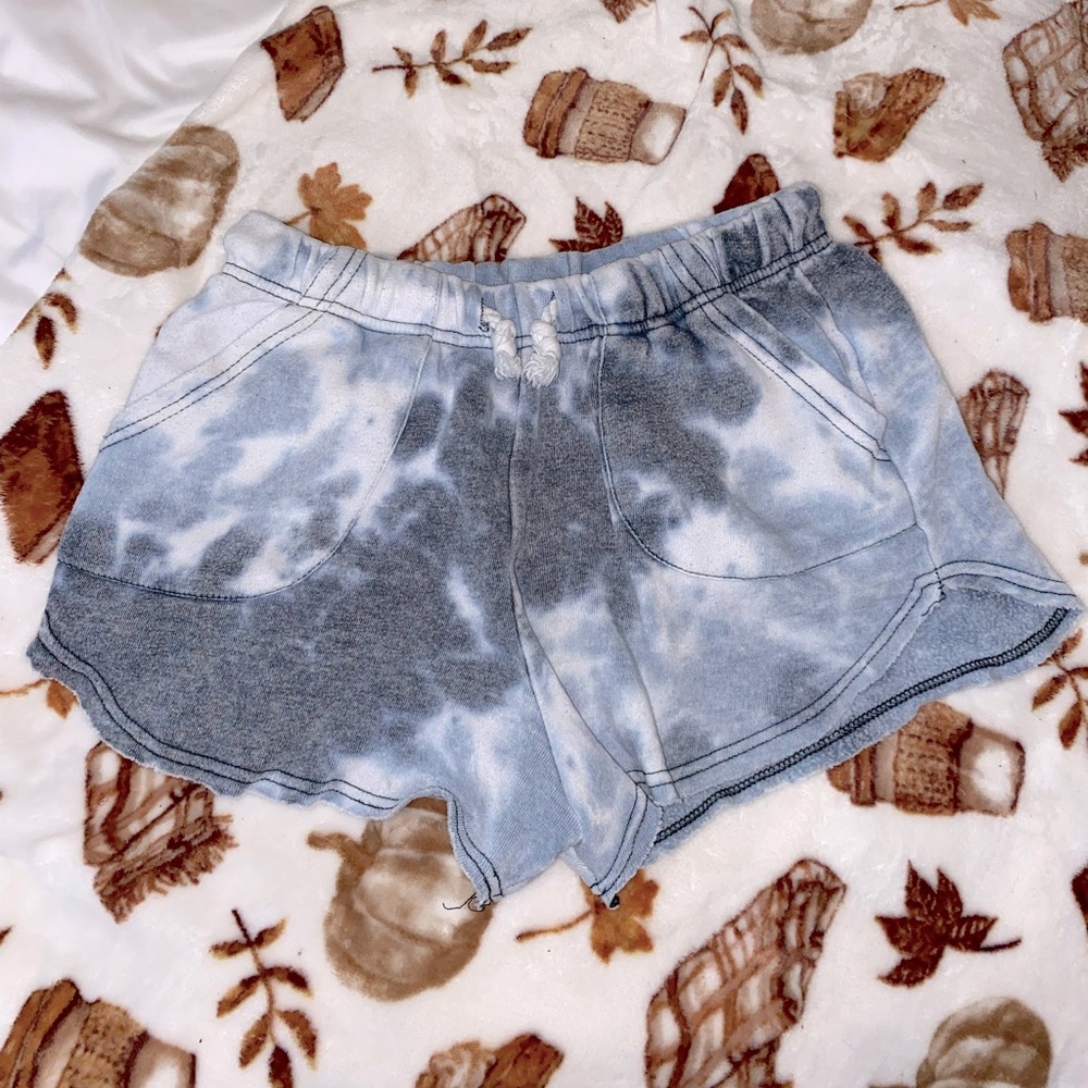 Blue tie dye fleece booty shorts